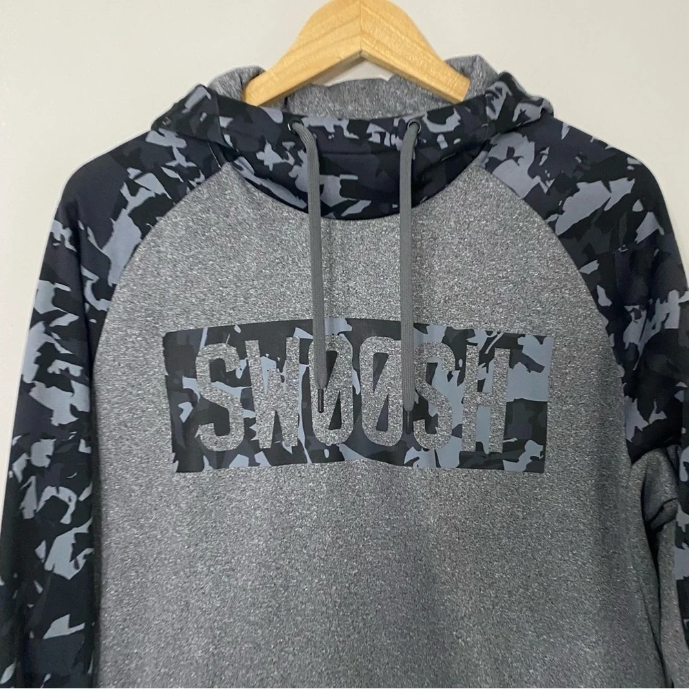[Nike] Swoosh Gray & Black Camo Print Hoodie Sweatshirt